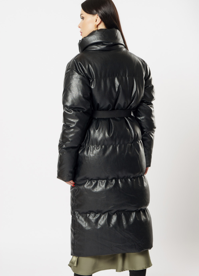 Пальто женское из экокожи черного цвета модель № 718-1 универмаг малина