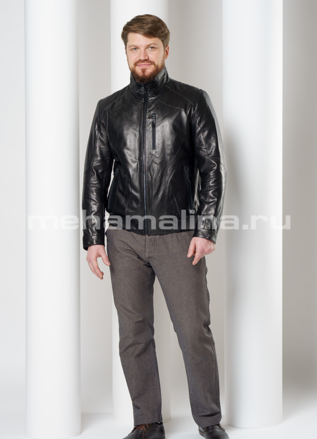 Кожаная куртка бомбер черного цвета модель № 9060 в кредит