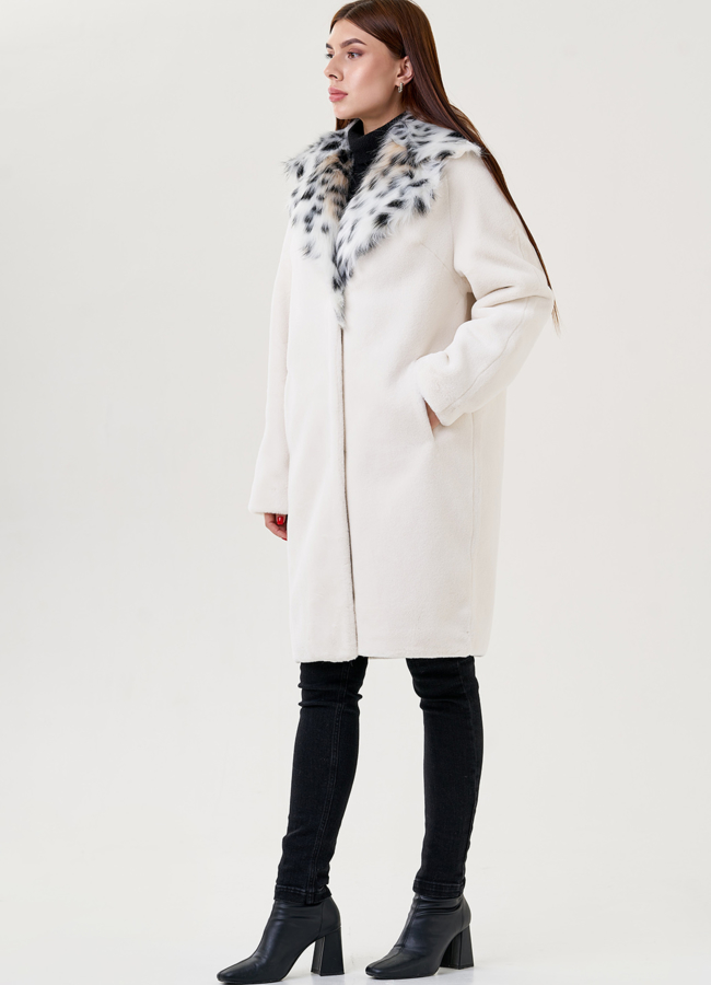 фото Пальто с воротником из искусственной рыси модель № 23620