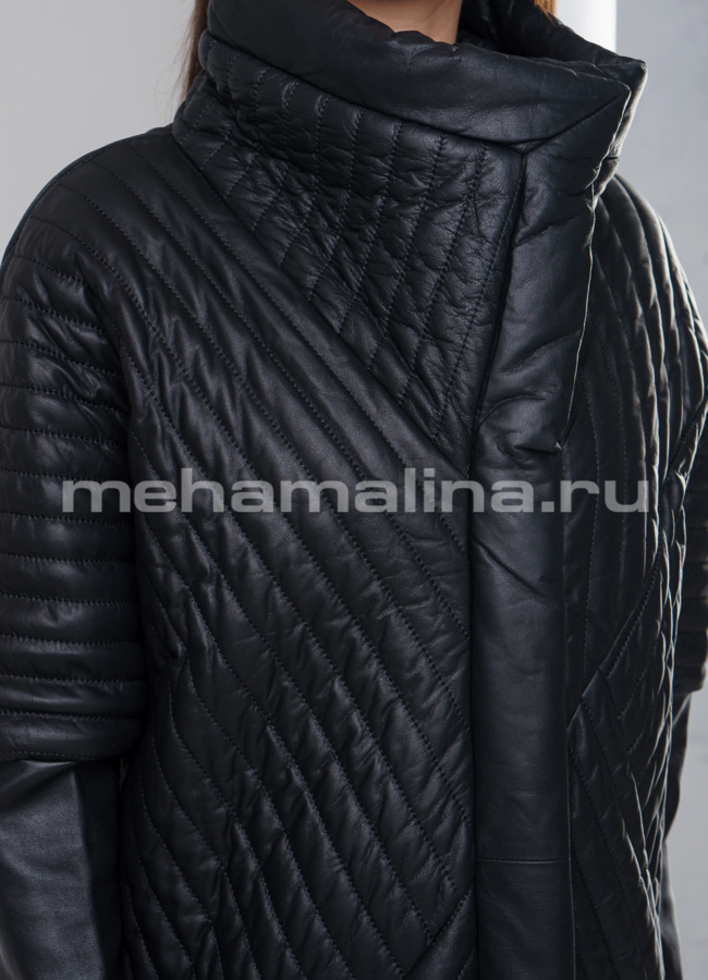 Модное кожаное пальто модель № K-384 в рассрочку