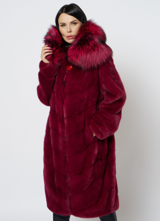 Шуба из норки бордового цвета модель № 1201 меха малина
