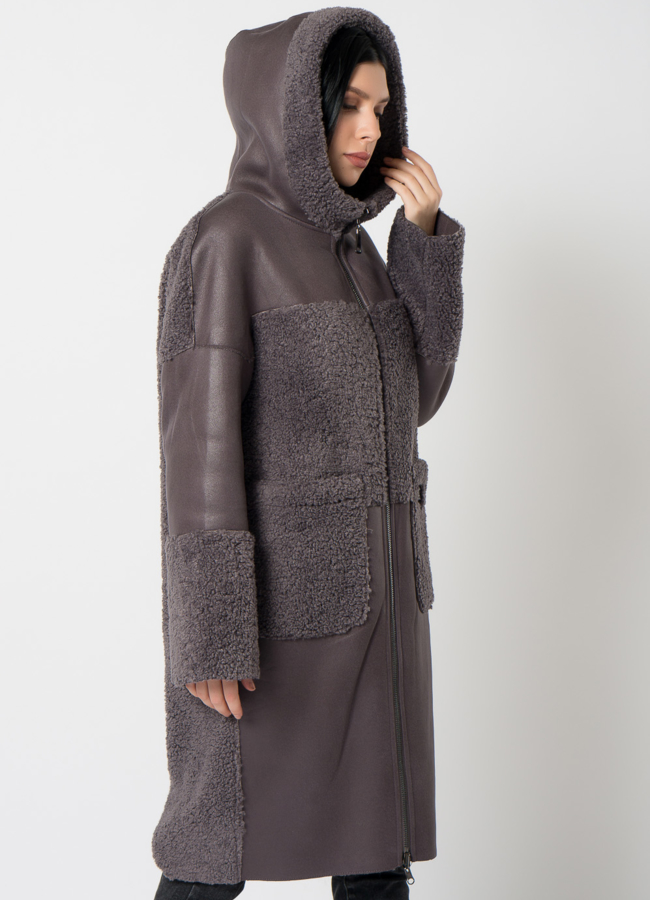 Дубленка из эко кожи комбинированная модель № 9762-1 универмаг малина