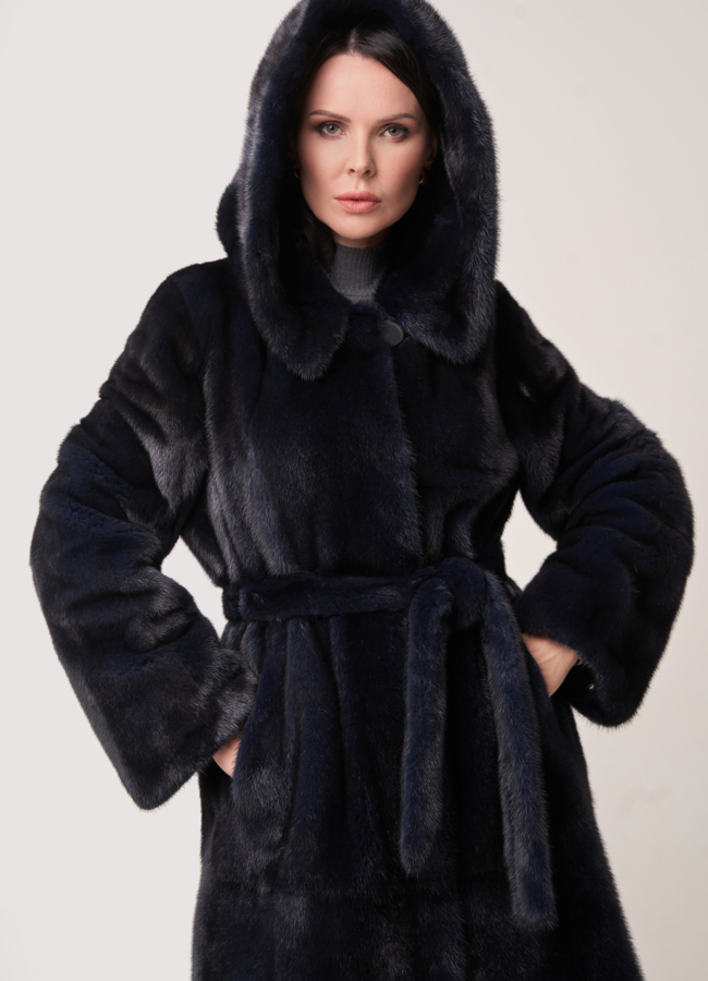 Норковая шуба прямая под пояс модель № S-758 в кредит