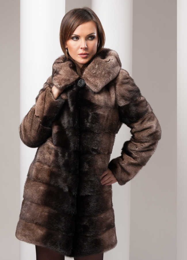 фото Шуба норка деграде поперечная розовая модель № S-74