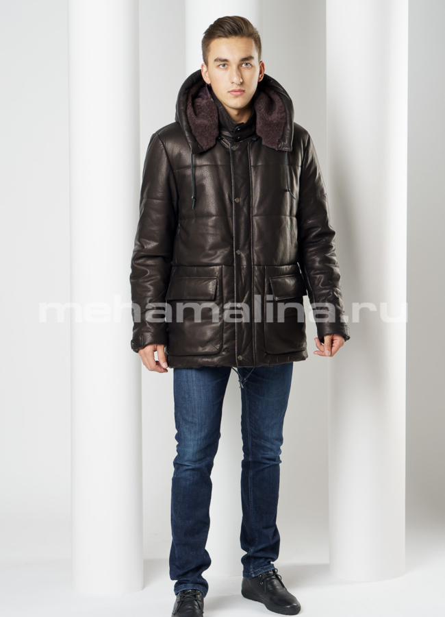 Пуховик Perre из натуральной кожи  модель № ПМ-93 универмаг малина
