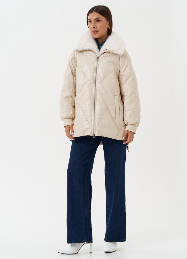 Пуховик из эко кожи с воротником из эко меха модель № 27990 универмаг малина Пуховик из эко кожи с воротником из эко меха модель № 27990 универмаг малина