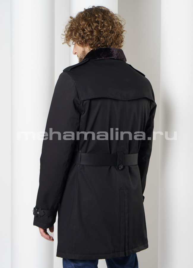 Удлиненная куртка черного цвета с поясом на пуговицах модель № DM-137 универмаг малина