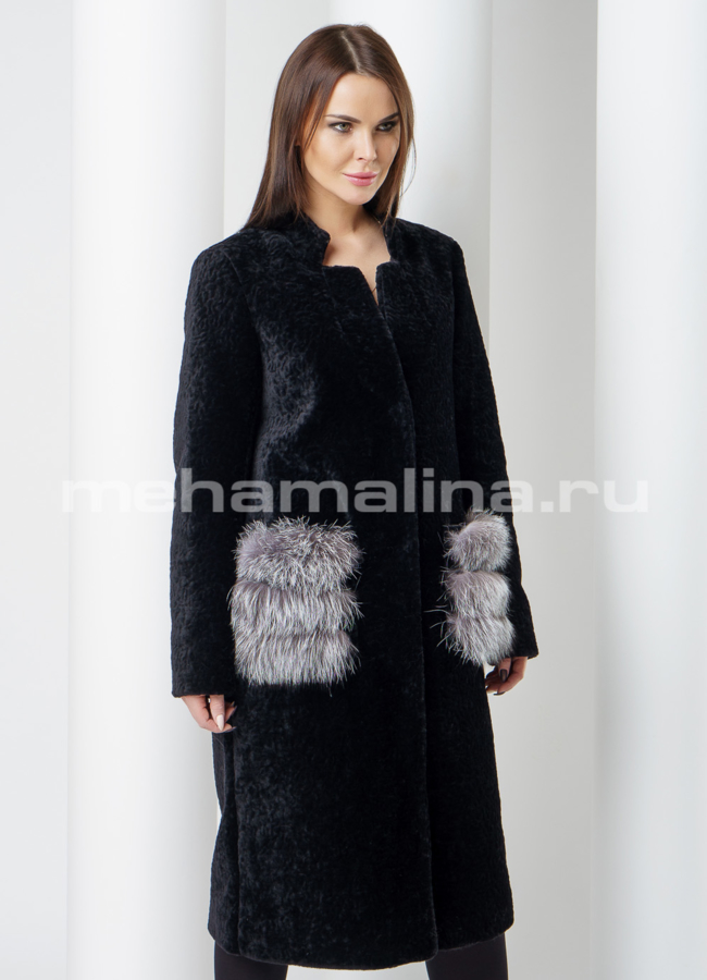 фото Пальто меховое с накладными карманами модель № K-397