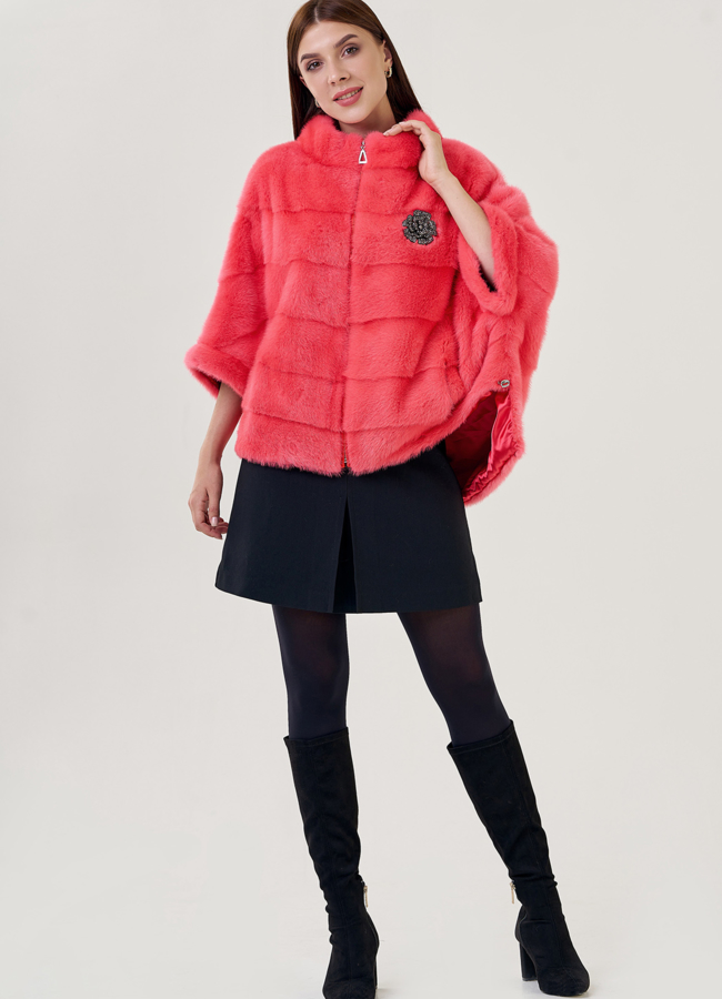 фото Шуба из норки розового цвета модель № 23112