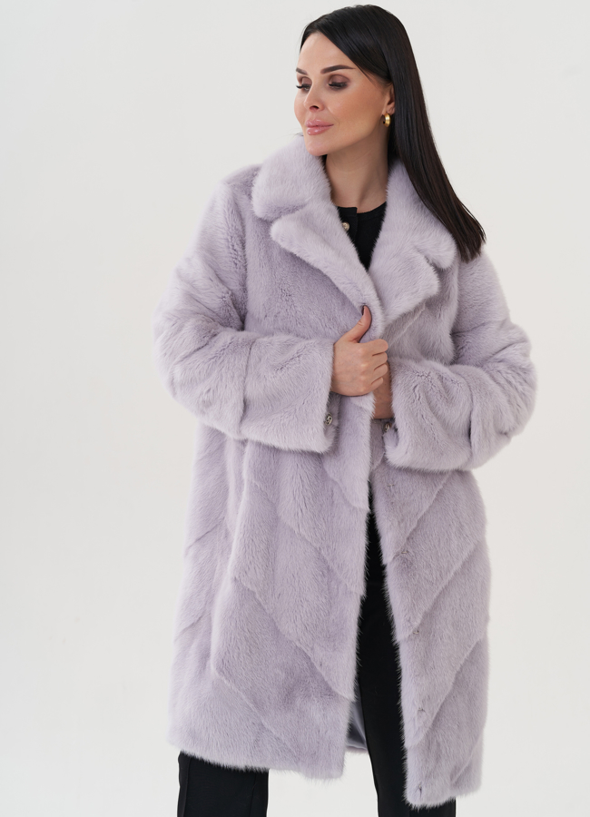 Шуба из норки с английским воротником  модель № 26020 меха малина