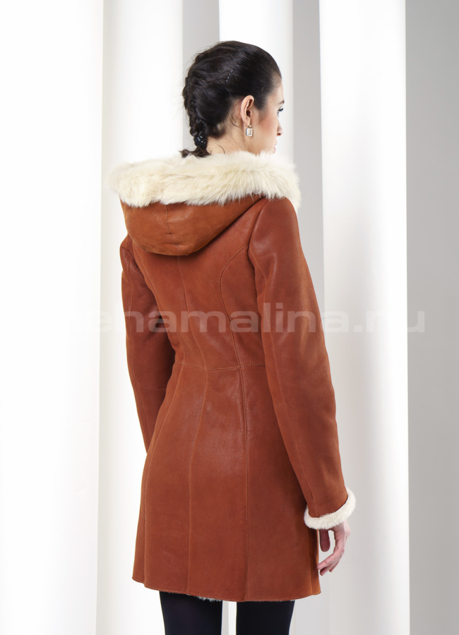 Дубленка с капюшоном, цвет виски модель № D-105 в кредит