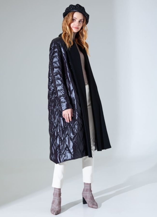 Комбинированное пальто черного цвета модель № 828 в кредит