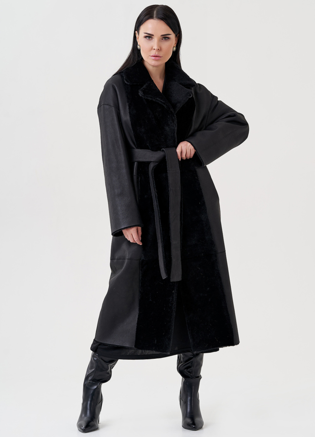 Женская дубленка с английским воротником  модель № 23909 меха малина