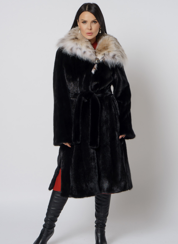 Норковая шуба с рысью в черном цвете
