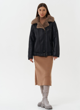 Дубленка из эко кожи черного цвета