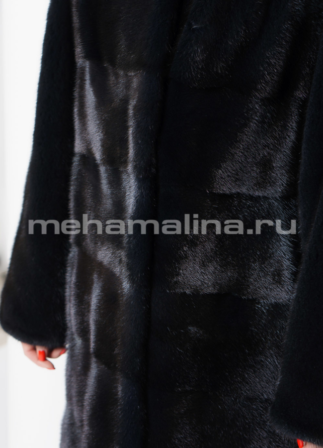 Норковая шуба с капюшоном темно-синего цвета модель № S-725 универмаг малина