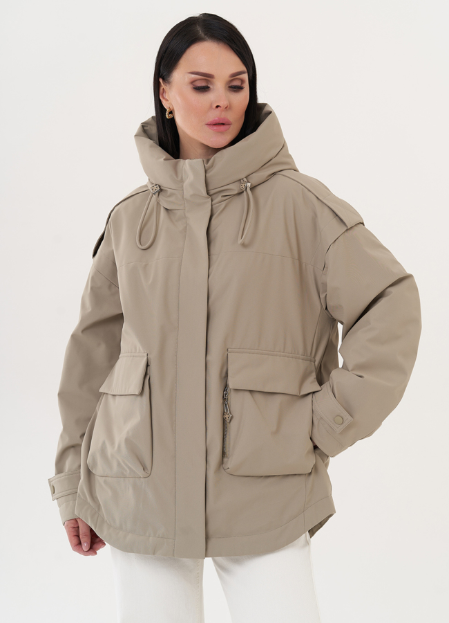 Женская куртка с накладными карманами модель № 27004 меха малина