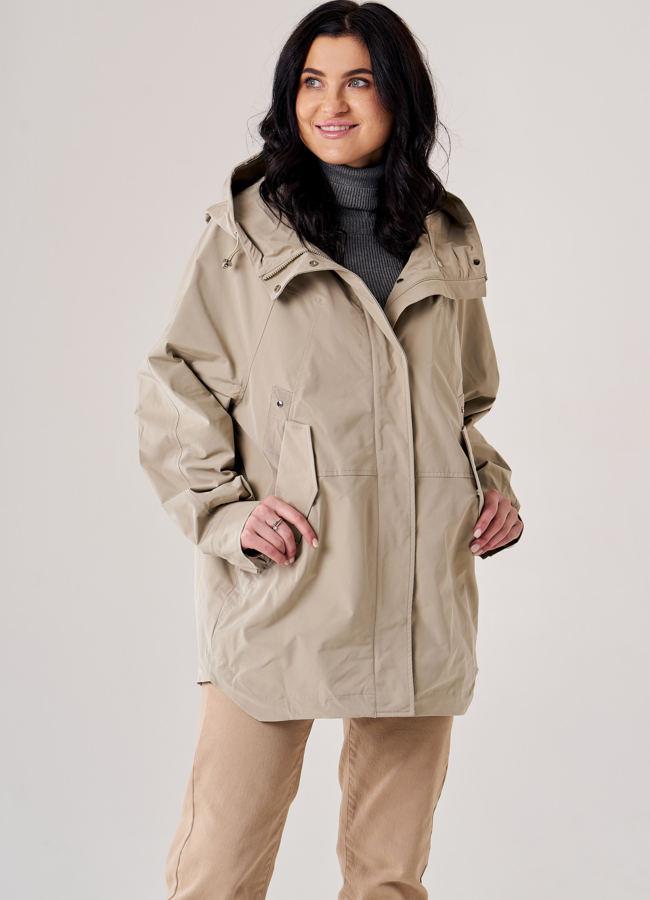 Ветровка женская бежевого цвета модель № T4F W9638 меха малина