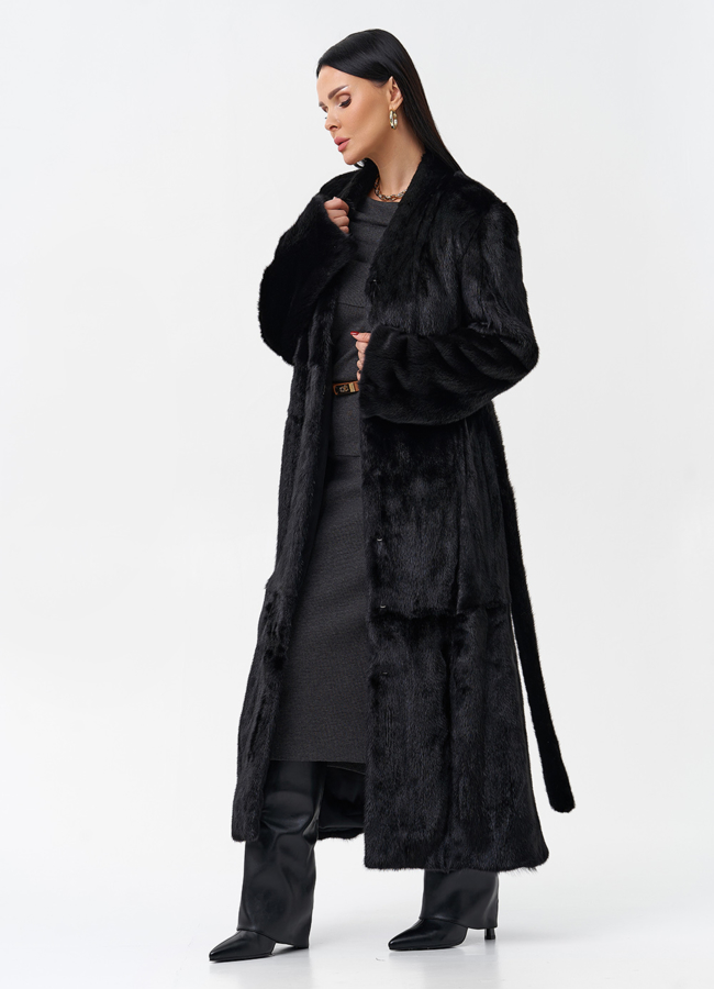 Длинная черная шуба из норки модель № 29092 универмаг малина