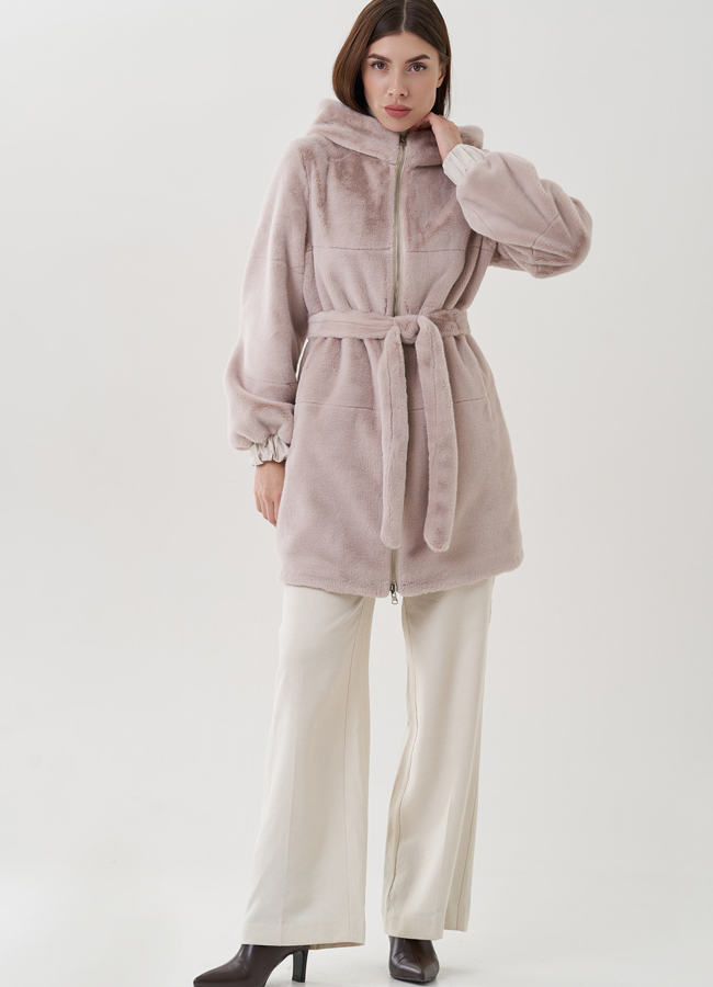 Двухстороннее женское полупальто из эко меха модель № 25352 в кредит