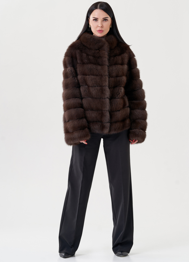 Шуба из куницы с воротником стойка модель № 24502 универмаг малина