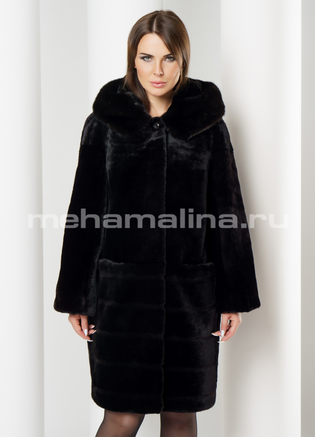 Шуба из мутона модель № S-610 меха малина