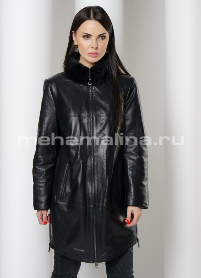 Френч из натуральной кожи модель № 20397 меха малина