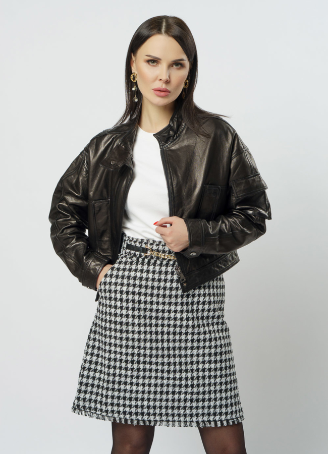 Укороченная женская куртка из кожи модель № 20495 универмаг малина