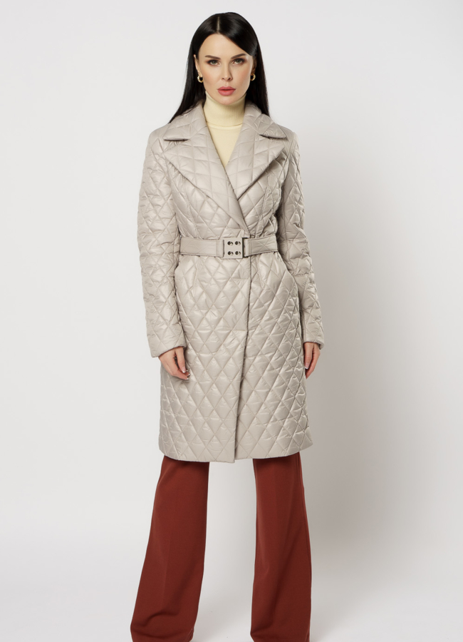 фото Утепленное женское пальто на поясе модель № 20740