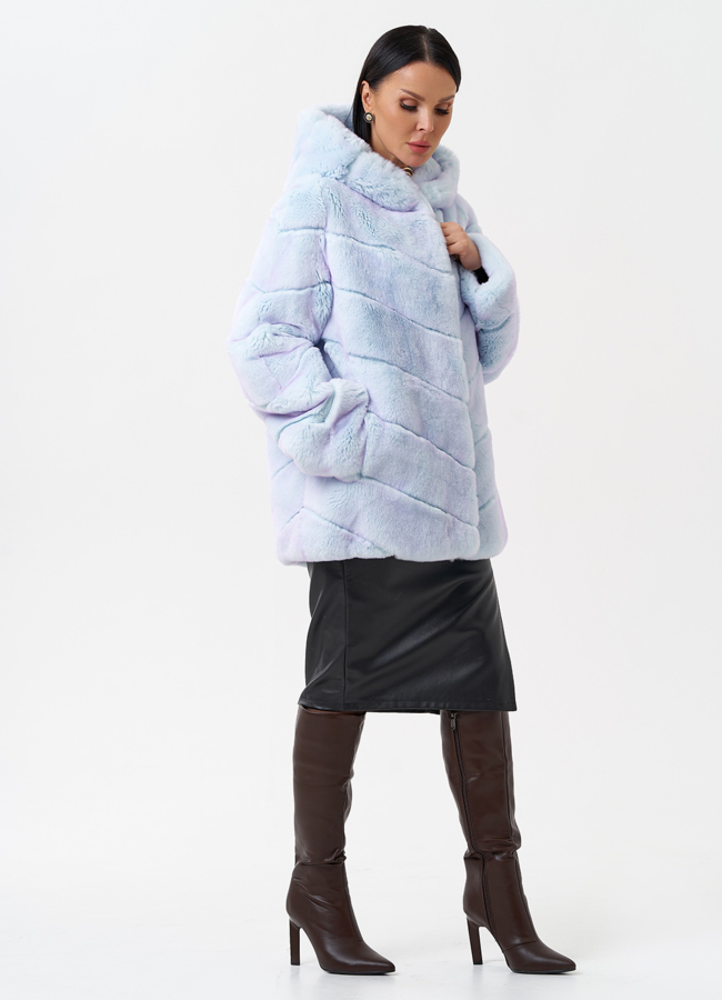 фото Шуба из меха кролика с капюшоном модель № 28909