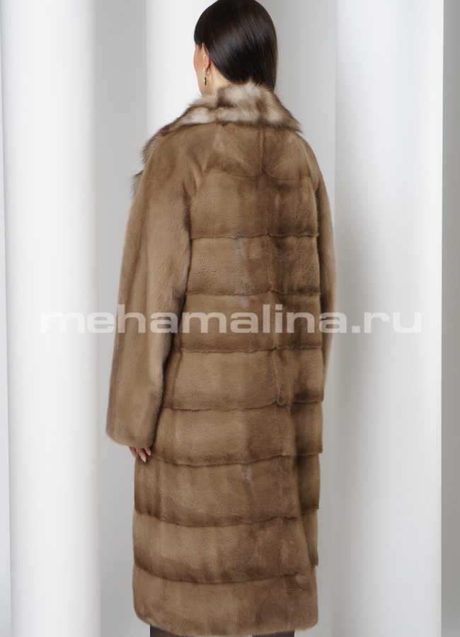 фото Норковая шуба с английским воротником отделка куница модель № S-753 