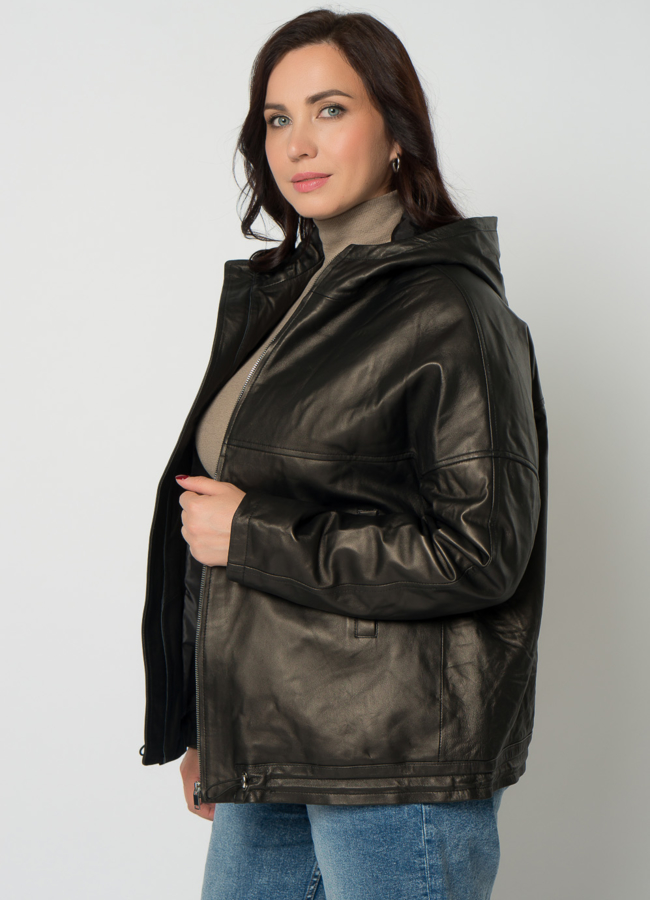 Куртка из натуральной кожи с капюшоном модель № 21667 универмаг малина