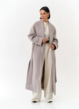 Женское длинное пальто с поясом