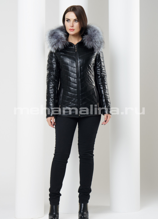 Пуховик из эко кожи модель № П-68 в рассрочку