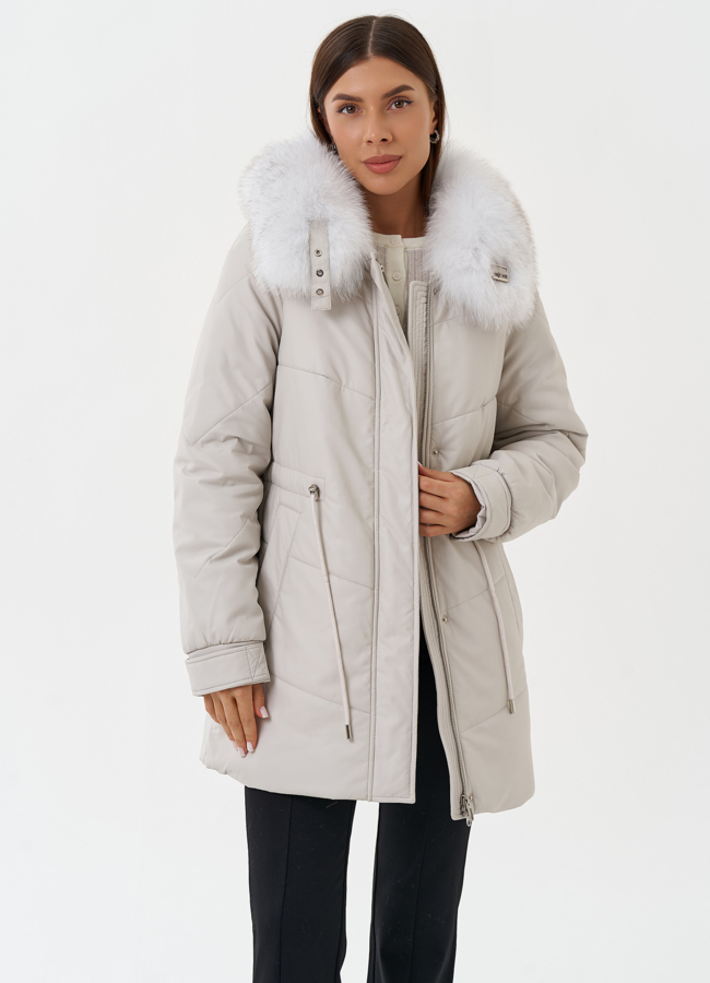 Женский пуховик из эко кожи модель № 27725 универмаг малина