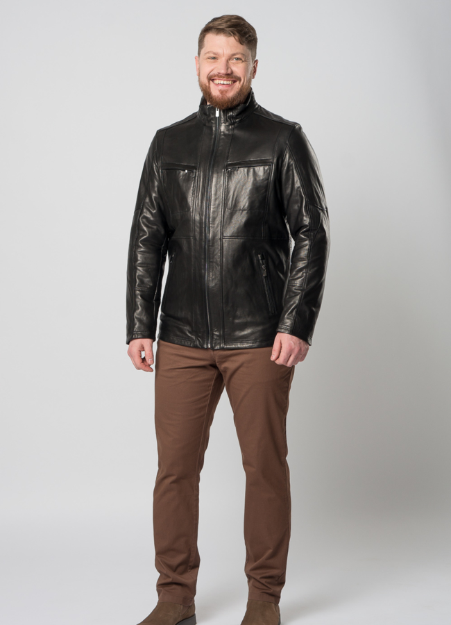 фото Куртка кожаная черного цвета модель № 870