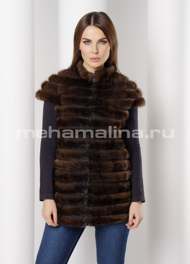 Жилет из норки модель № M-165 меха малина