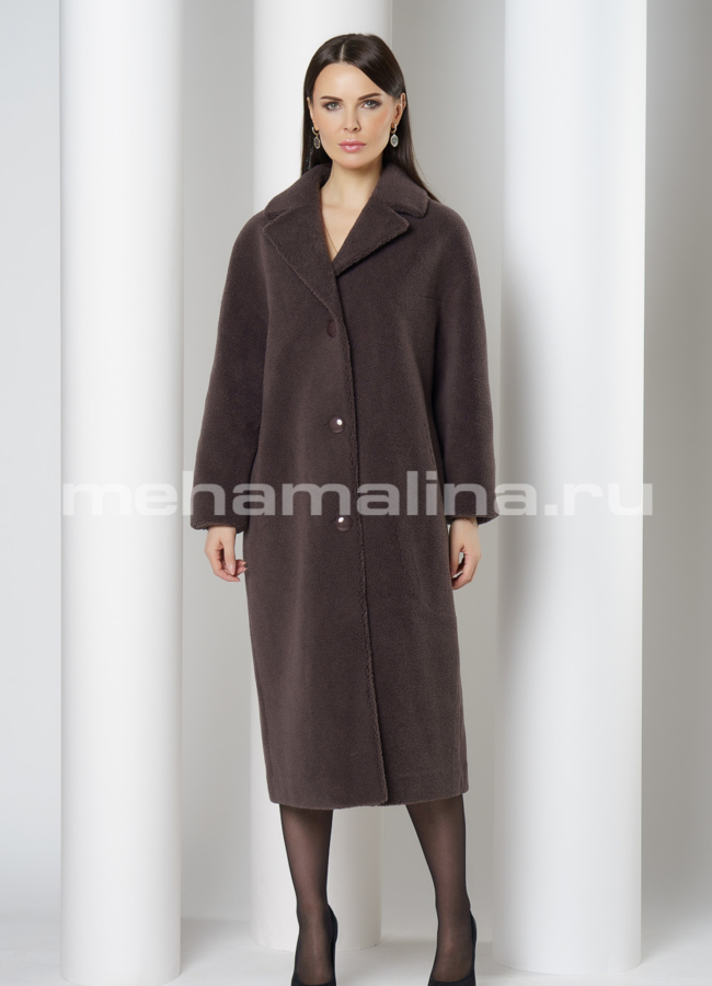 Пальто из эко меха с английским воротником на пуговицах  модель № 813 меха малина
