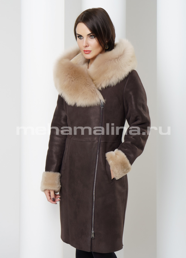 Дубленка с капюшоном модель № D-151 универмаг малина