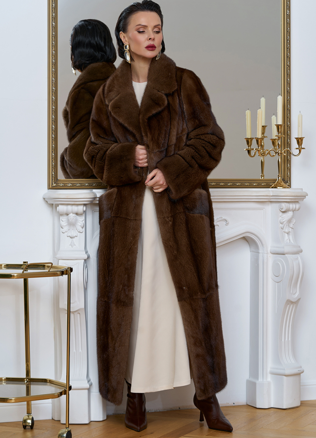 Длинная шуба из меха скандинавской норки модель № 27597 универмаг малина