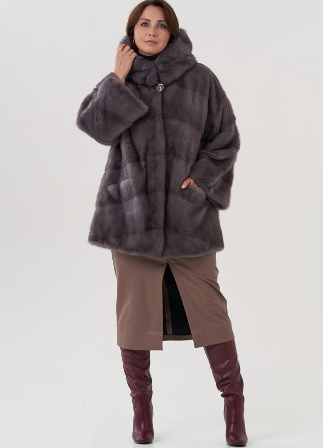 фото Шуба из норки с капюшоном  модель № 81193