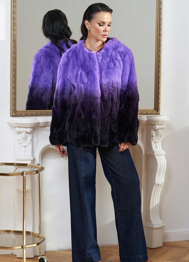 Шуба из меха кролика с градиентом модель № 28152 в кредит