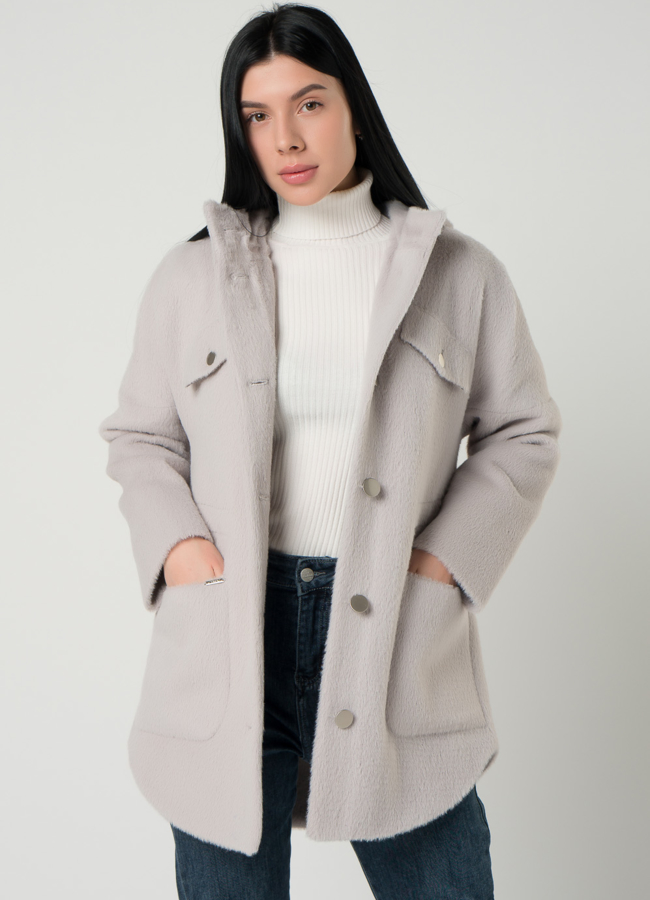 Женское полупальто-парка светло-фиолетового цвета модель № 21872 меха малина