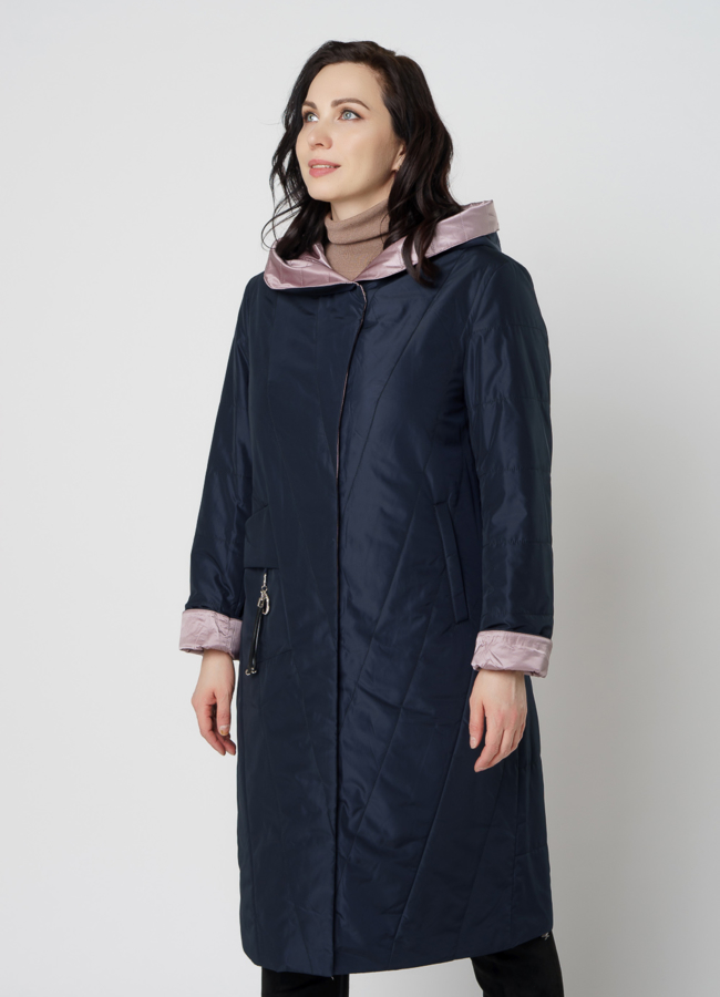 Пальто женское демисезонное синего цвета модель № 2021 в кредит