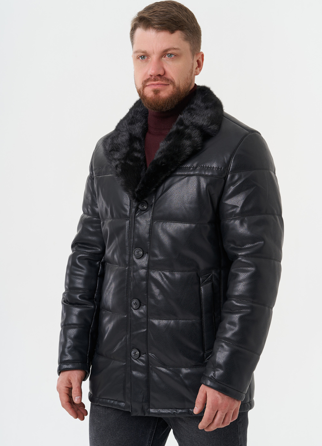 фото Полупальто из эко кожи с мехом модель № 27738