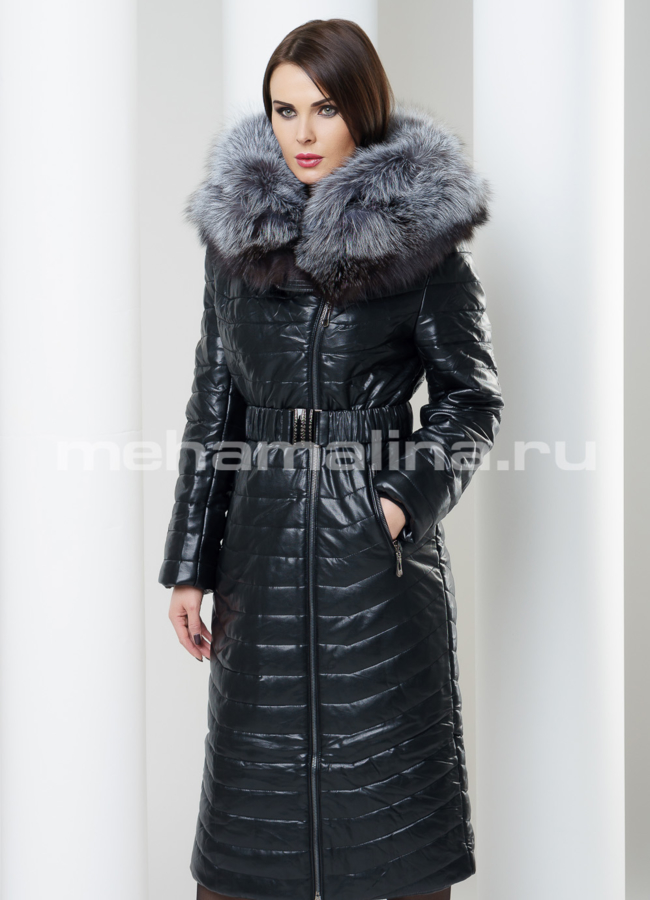 Пуховик с чернобуркой модель № 8506 меха малина