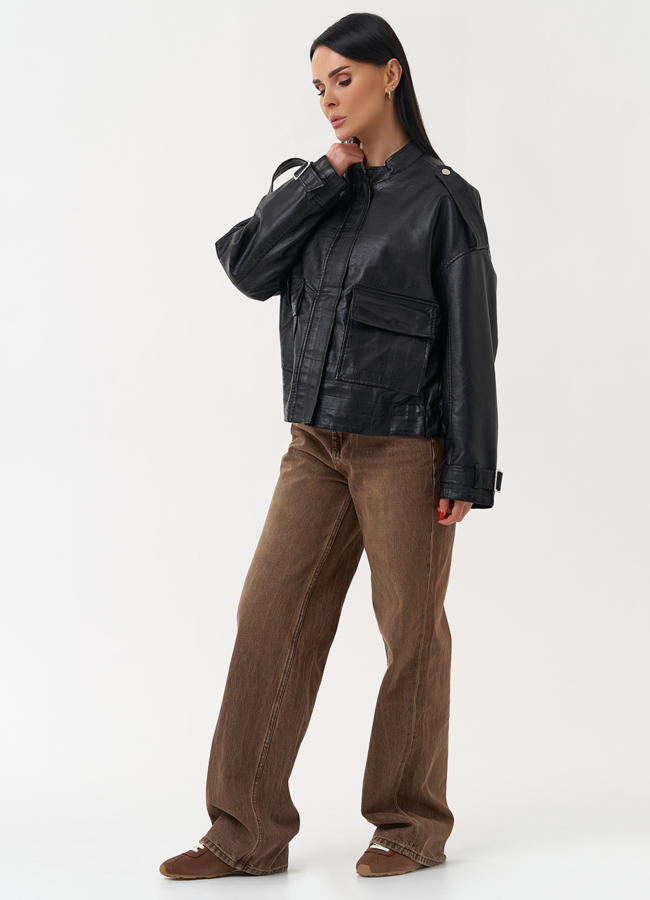 Женская куртка из эко кожи черного цвета модель № 30397 универмаг малина Женская куртка из эко кожи черного цвета модель № 30397 универмаг малина