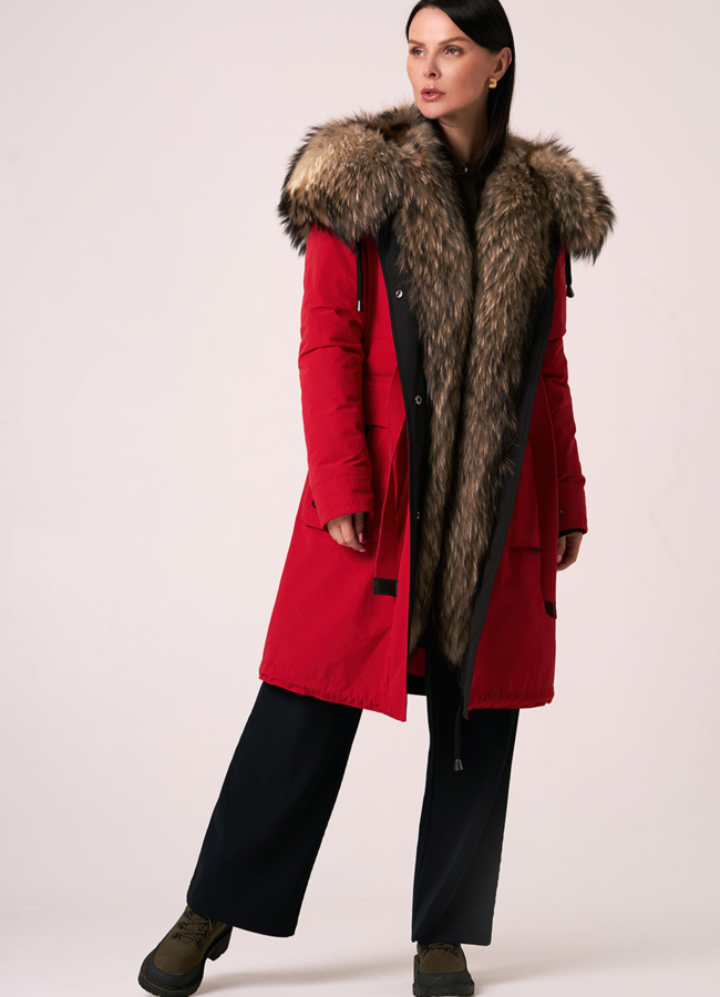 Женская парка красного цвета модель № 12019 в кредит