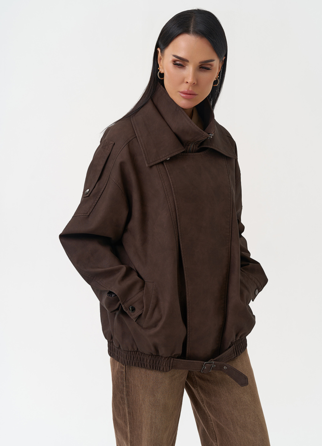 Женская куртка бомбер из эко кожи коричневого цвета модель № 30418 универмаг малина