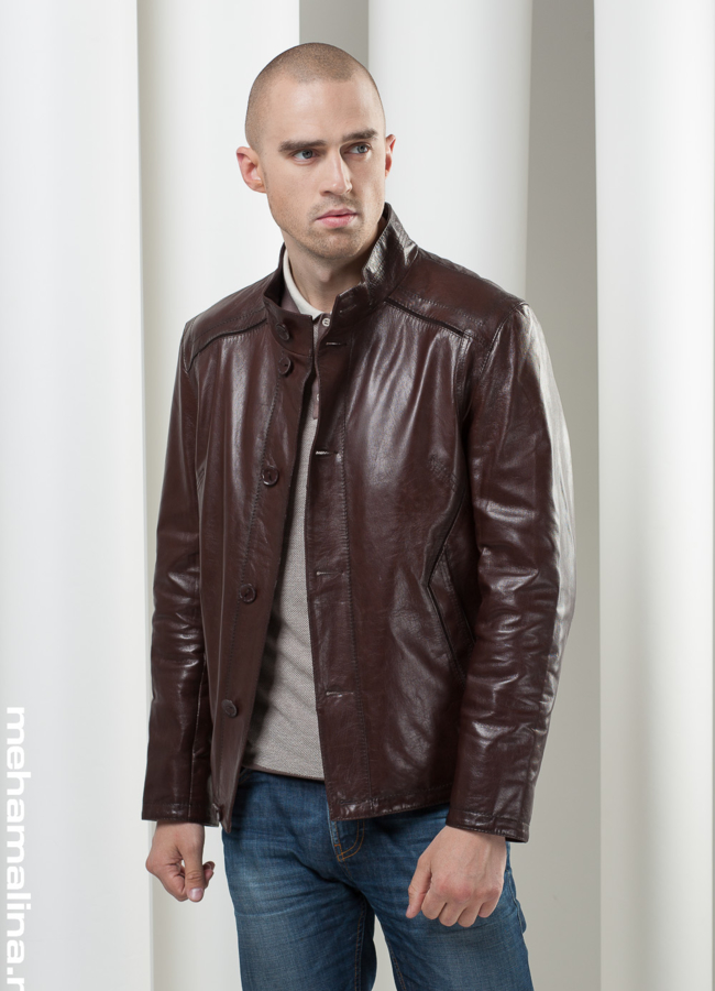 фото Кожаная куртка мужская, коричневая модель № KP-59